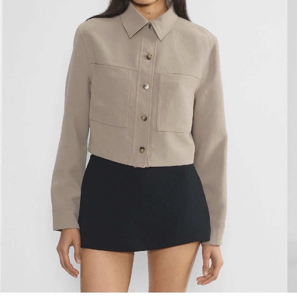 Beige Cropped Button-Front Jacket cropped - image 3